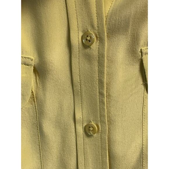 Equipment Femme Silk Blouse Sz Medium Womens Mustard Yellow Long Sleeve Pockets - Picture 5 of 6